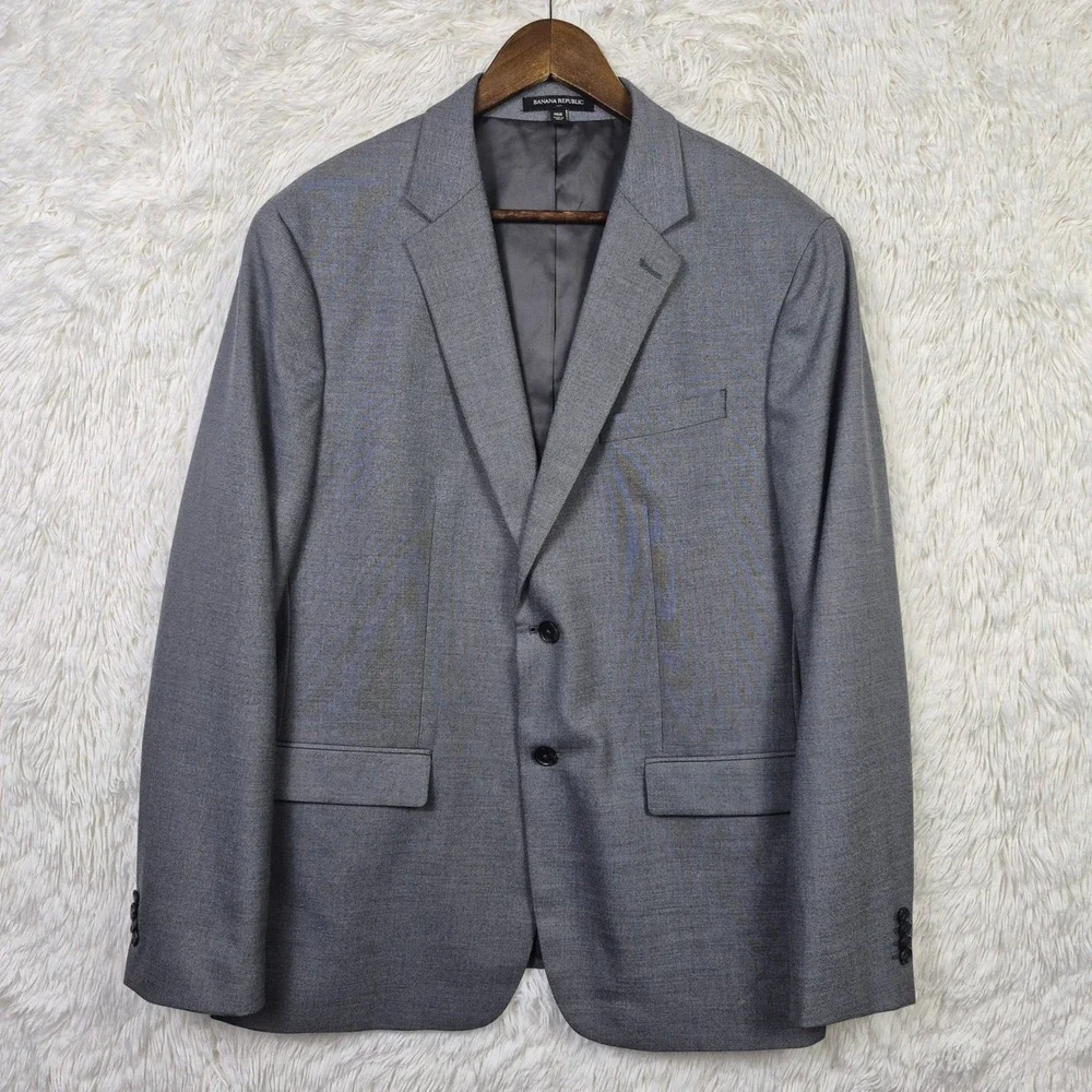 Banana Republic Mens 46R Slim Fit Sharkskin‎ Blazer Grey Sport Coat 532458